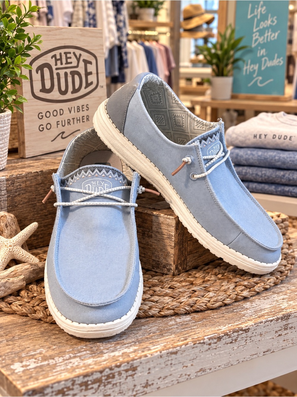 Hey Dude Men's Light Blue Canvas Wally Slip-On Loafers